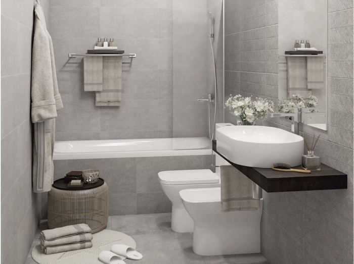 Porcelanosa Bottega Acero porcelain tiles fitted in a room, grey, matt