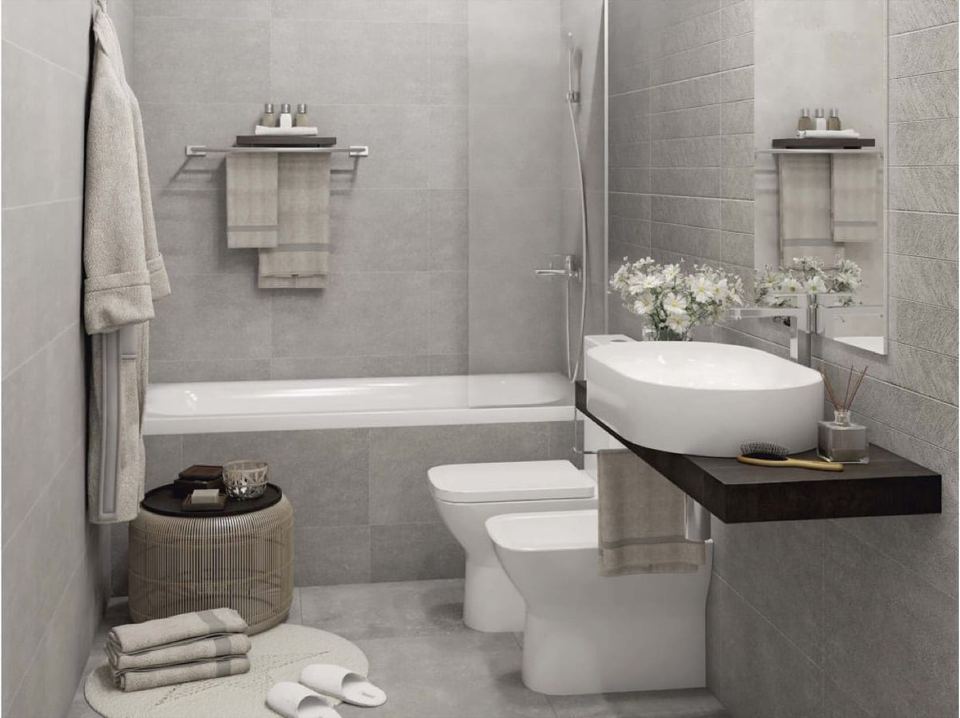Porcelanosa Bottega Acero porcelain tiles fitted in a room, grey, matt