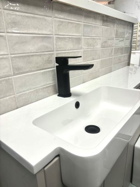 Pre-Artsquare Bianco ceramic tiles fitted in a room, white, gloss & polished