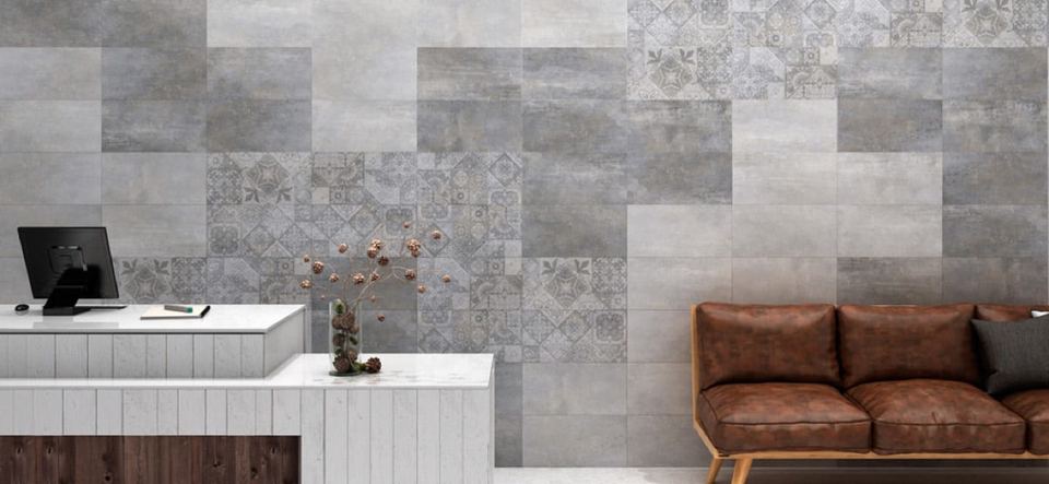 Rock Décor ceramic tiles fitted in a room, grey, matt