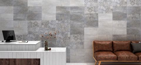 Rock Décor ceramic tiles fitted in a room, grey, matt