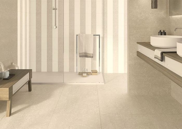 Rodano Natural porcelain tiles fitted in a room, cream & beige, matt