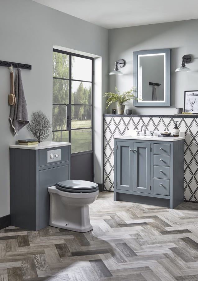 Hampton 800 unit and back-to-wall WC in a herringbone-floored bathroom