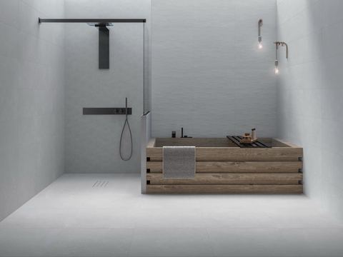 Sander Blanco porcelain tiles fitted in a room, white, matt