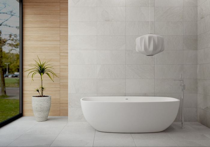 Southrim White porcelain tiles fitted in a room, white, matt