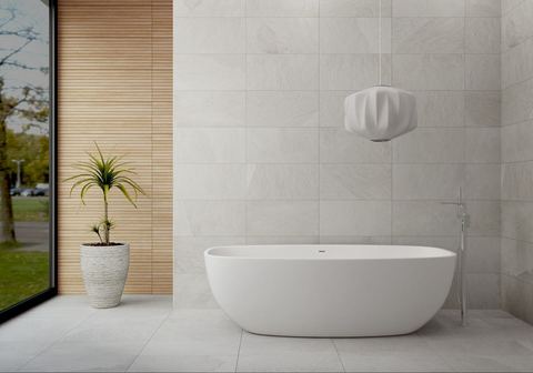 Southrim White porcelain tiles fitted in a room, white, matt