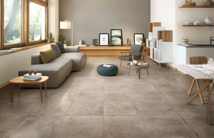 Stoneway Ardesia Beige porcelain tiles fitted in a room, cream & beige, matt