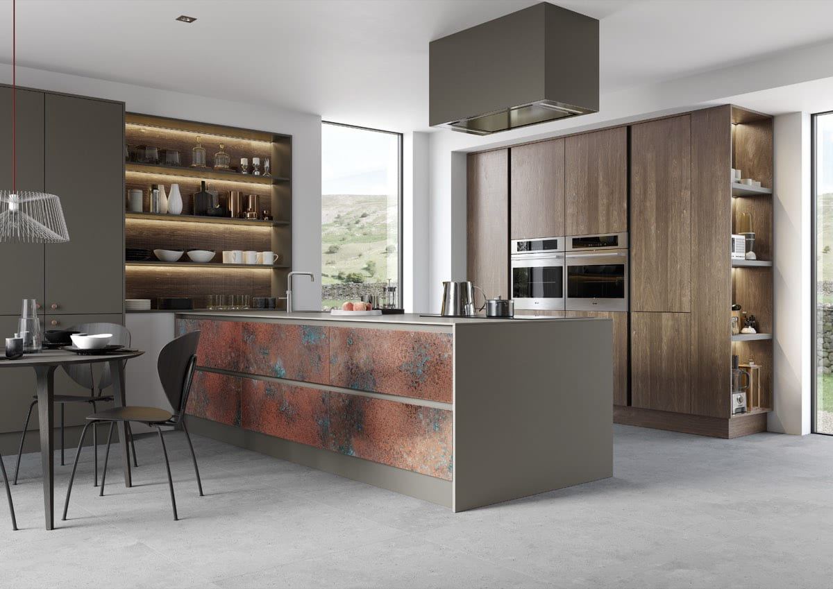Ferro kitchen in Oxidised Copper, full room view