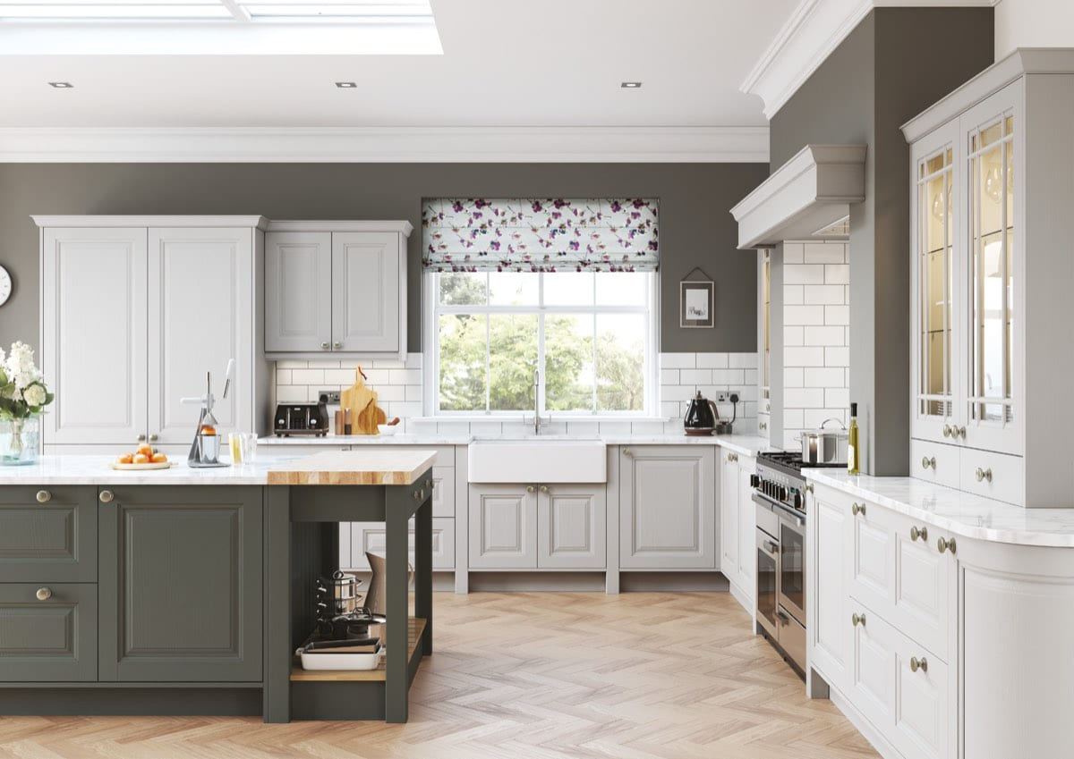 Jefferson kitchen in Light Grey & Gunmetal Grey, full room view