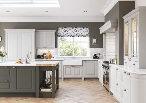 STORI Jefferson kitchen in Light Grey & Gunmetal Grey, a raised centre panel door