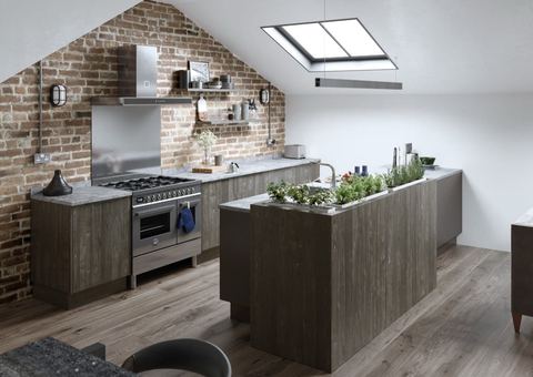 STORI Rezana kitchen in Carbon, a slab with vertical grain door