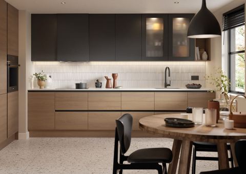 STORI Tavola kitchen in Parched Oak, a slab with horizontal grain door