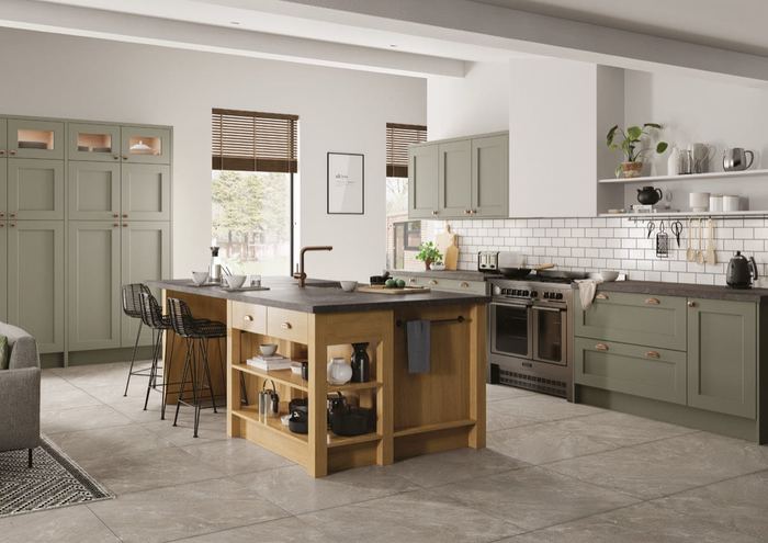 Wakefield kitchen in Cardamom & Light Oak, full room view