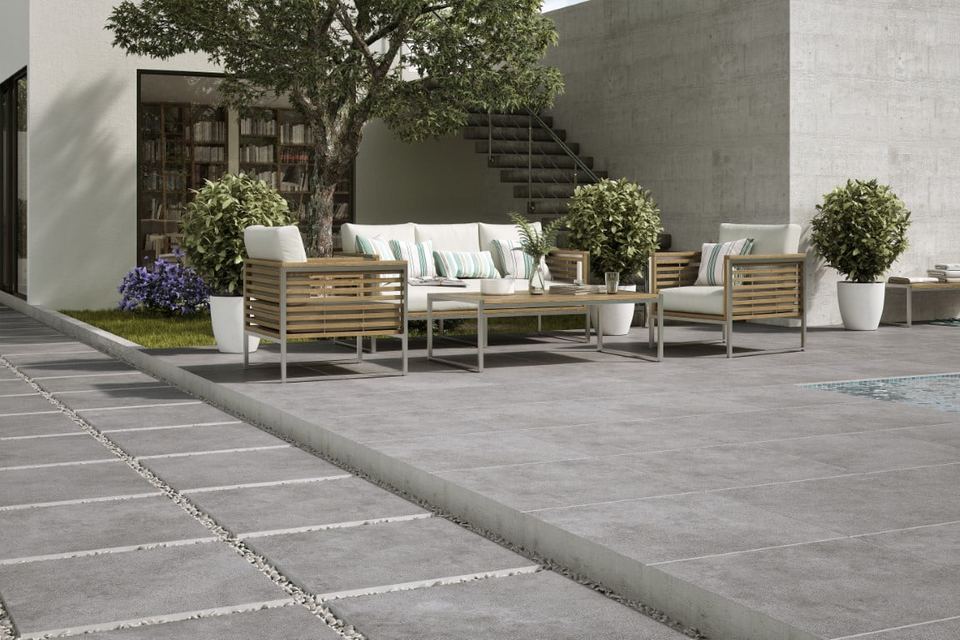 Outdoor tiled patio