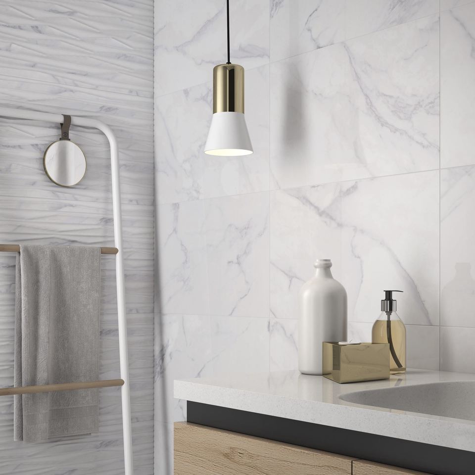 Wall tiles set out in straight courses with neat joints