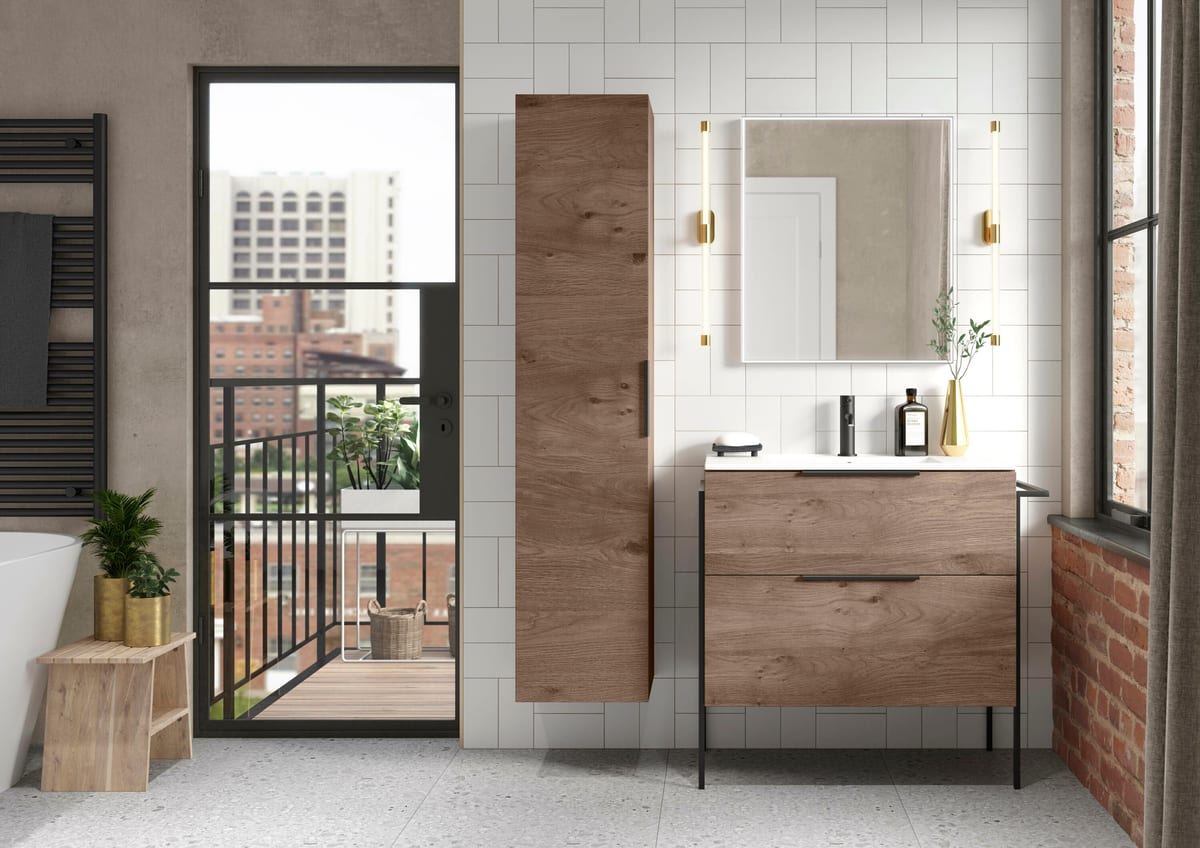 Cosenza furniture in Light Oak with a walk-in shower