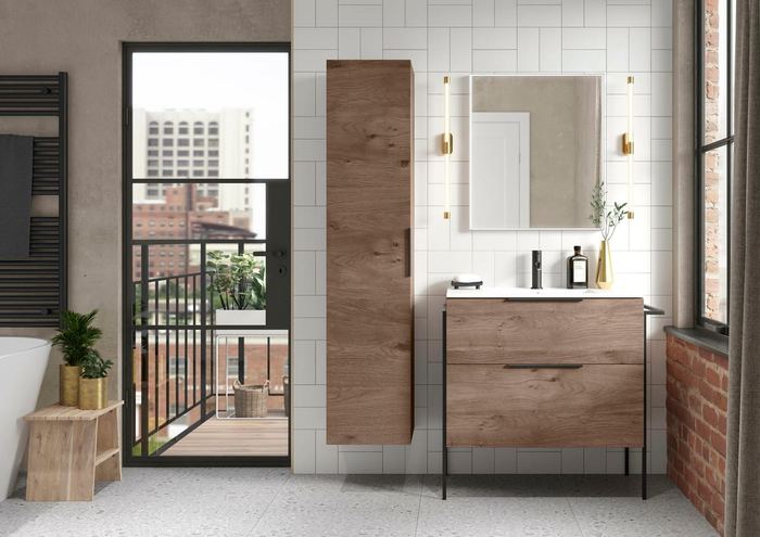 Cosenza furniture in Light Oak with a walk-in shower