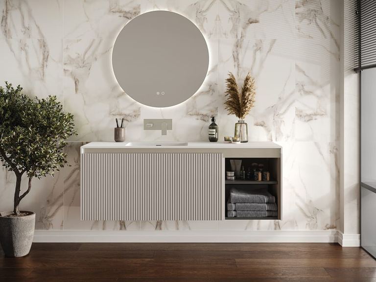 Stratto unit in Soft Taupe with open shelving
