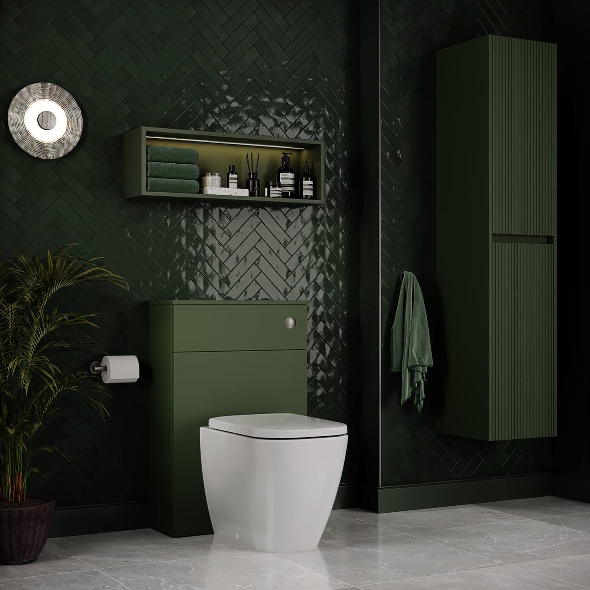 Stratto tall unit and matching WC unit in Tuscan Green
