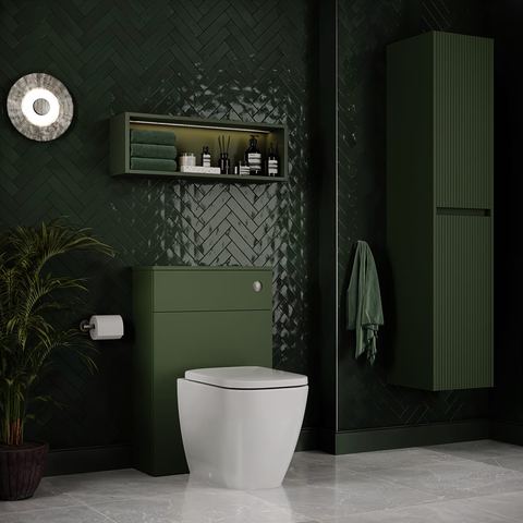 Tissino Stratto bathroom in Tuscan Green, a fluted furniture collection
