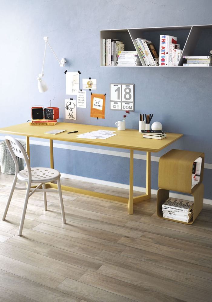 Treverk Mood Faggio porcelain tiles fitted in a room, wood-effect, matt