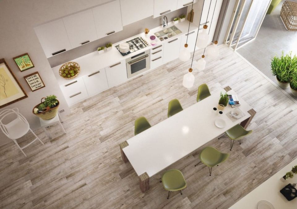 Treverk Mood Tiglio porcelain tiles fitted in a room, wood-effect, matt