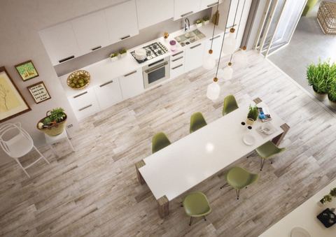 Treverk Mood Tiglio porcelain tiles fitted in a room, wood-effect, matt