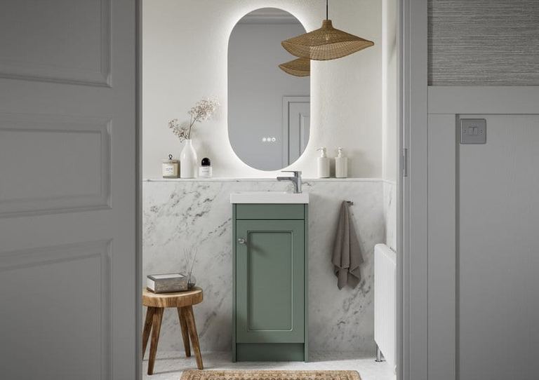 Buckland unit in Muted Green with a marble surround