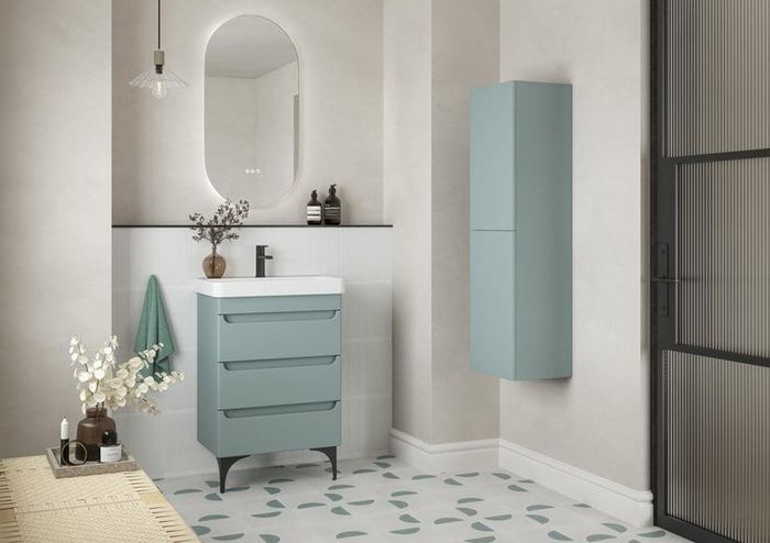 Byford vanity in Artisian Blue with a tall unit