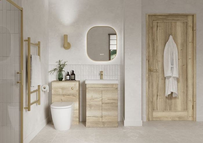 Byford vanity in Halifax Oak with a towel rail