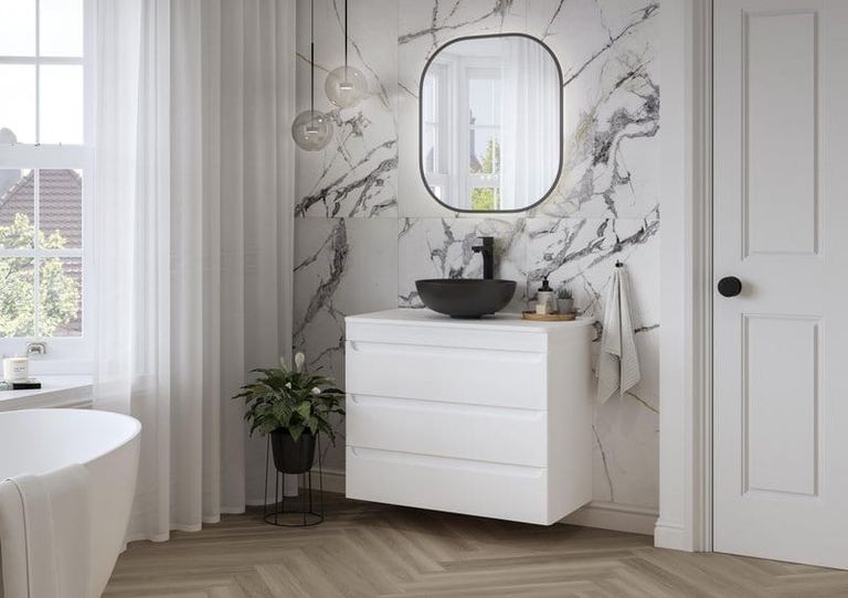 Byford vanity in Matt White with a marble surround