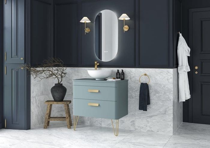 Henbury vanity in Artisian Blue in a navy panelled room