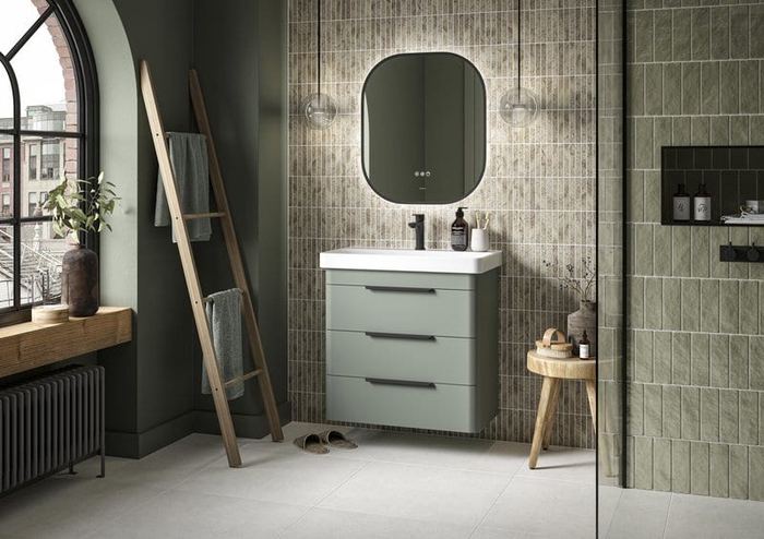 Henbury vanity in Willow Green with a ladder rail