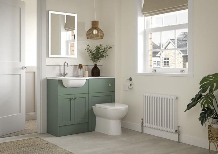 Winson fitted run in Muted Green with a radiator