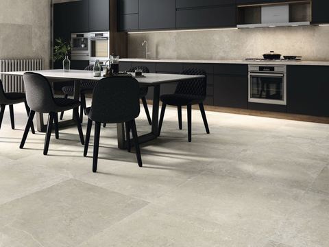 Zermatt Natural porcelain tiles fitted in a room, cream & beige, matt