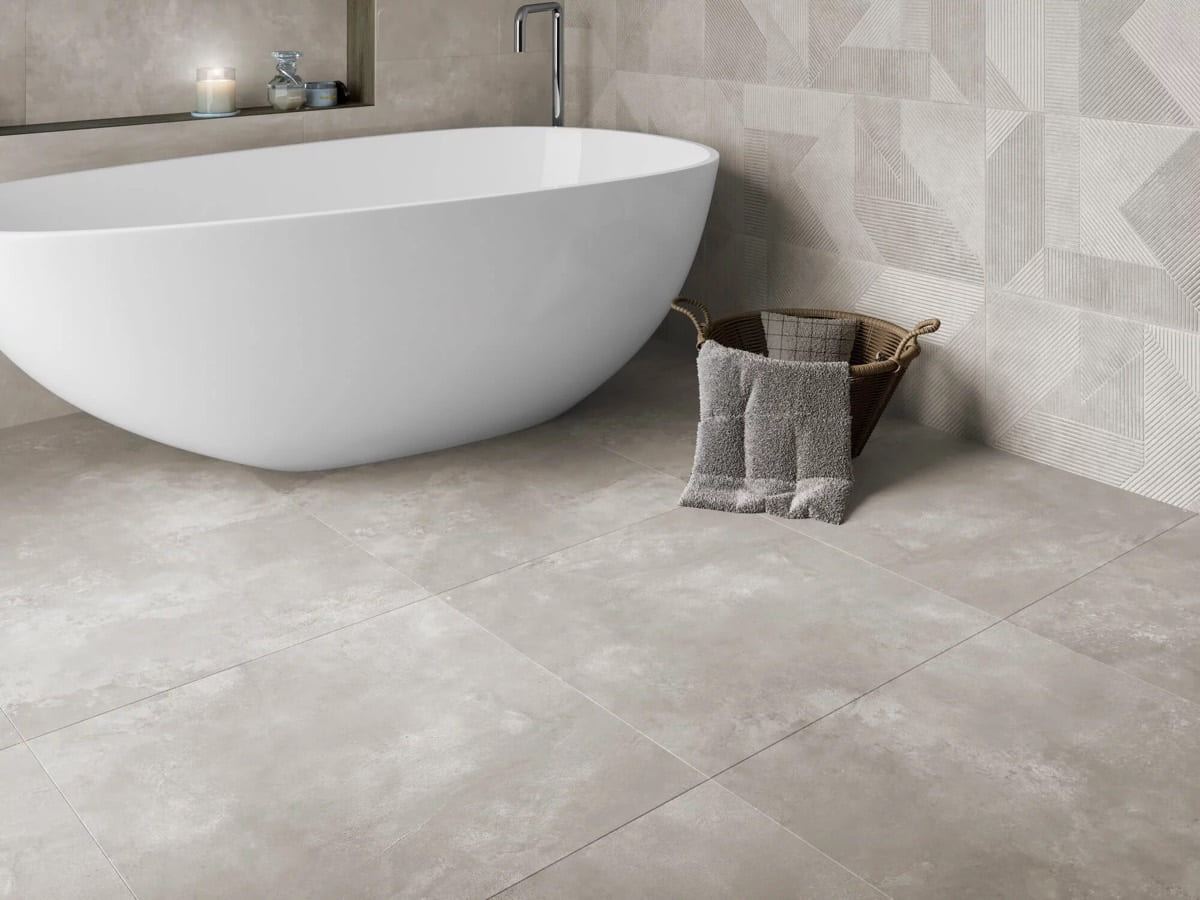 Ziro Blanco porcelain tiles fitted in a room, white, satin