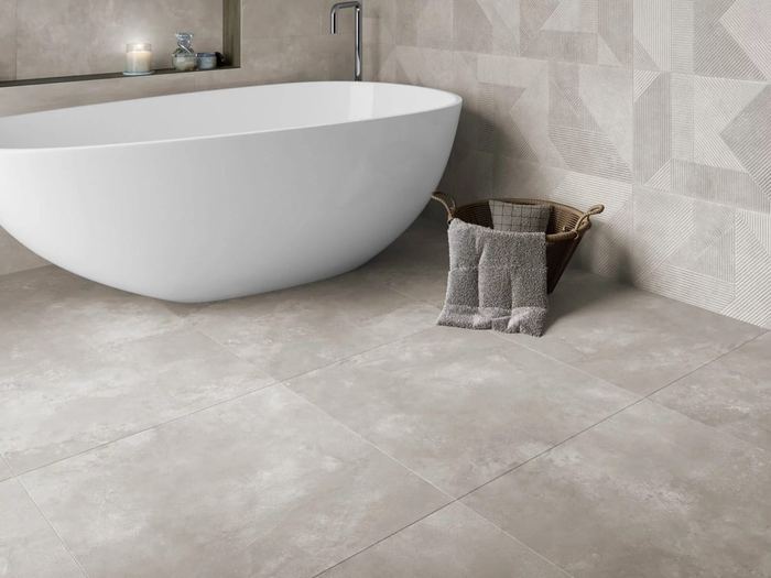 Ziro Blanco porcelain tiles fitted in a room, white, satin