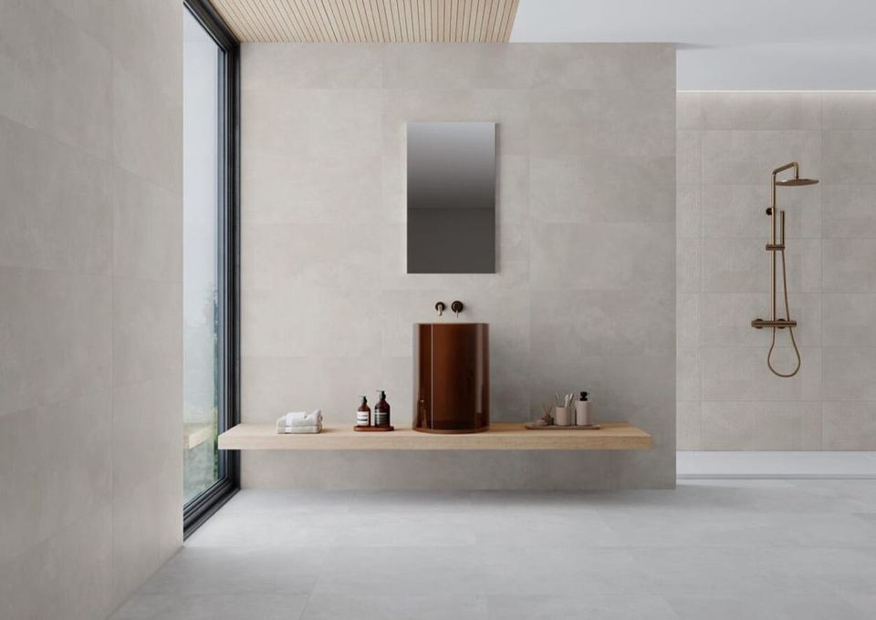 Ziro Crema ceramic tiles fitted in a room, cream & beige, satin