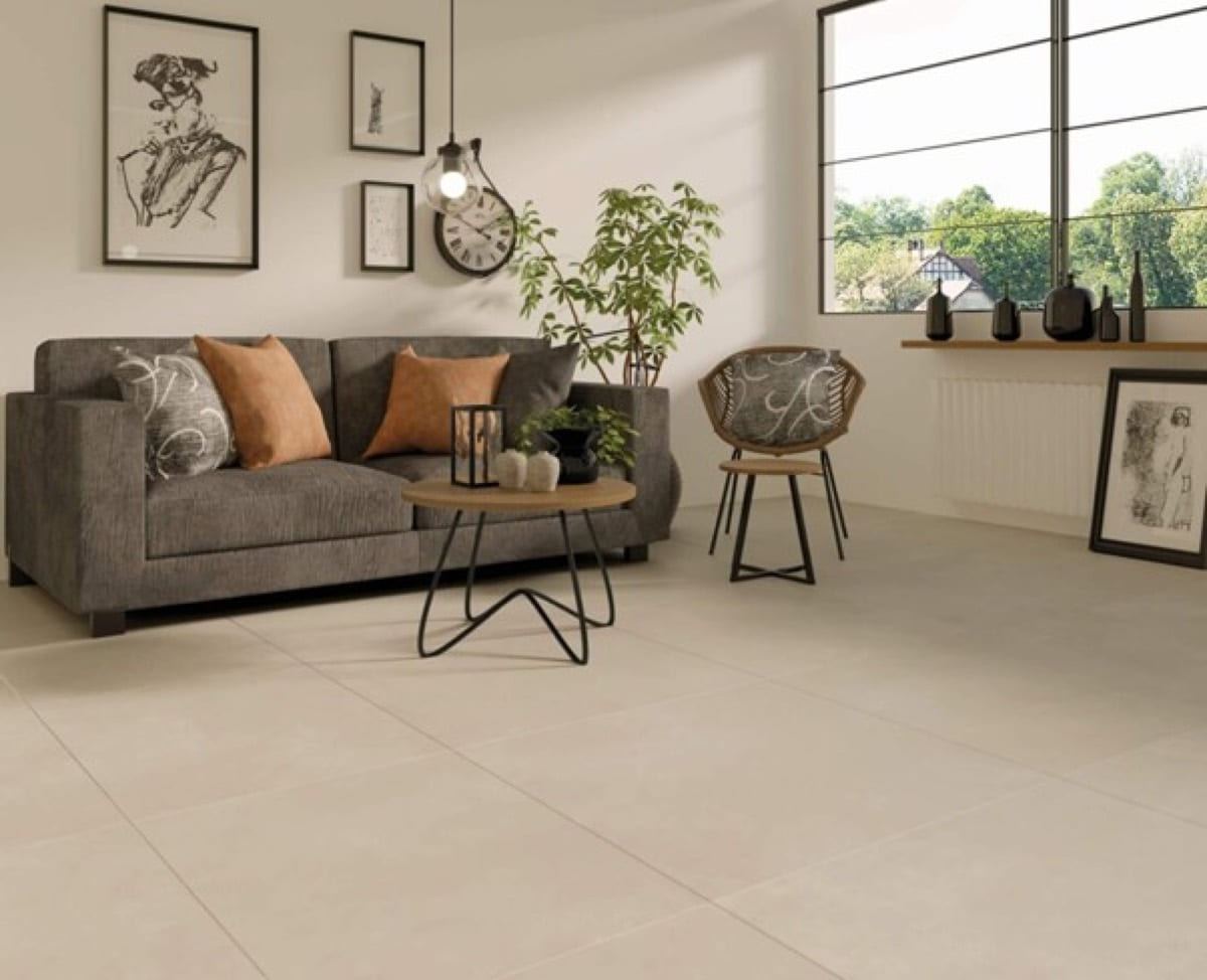Ziro Crema porcelain tiles fitted in a room, cream & beige, satin